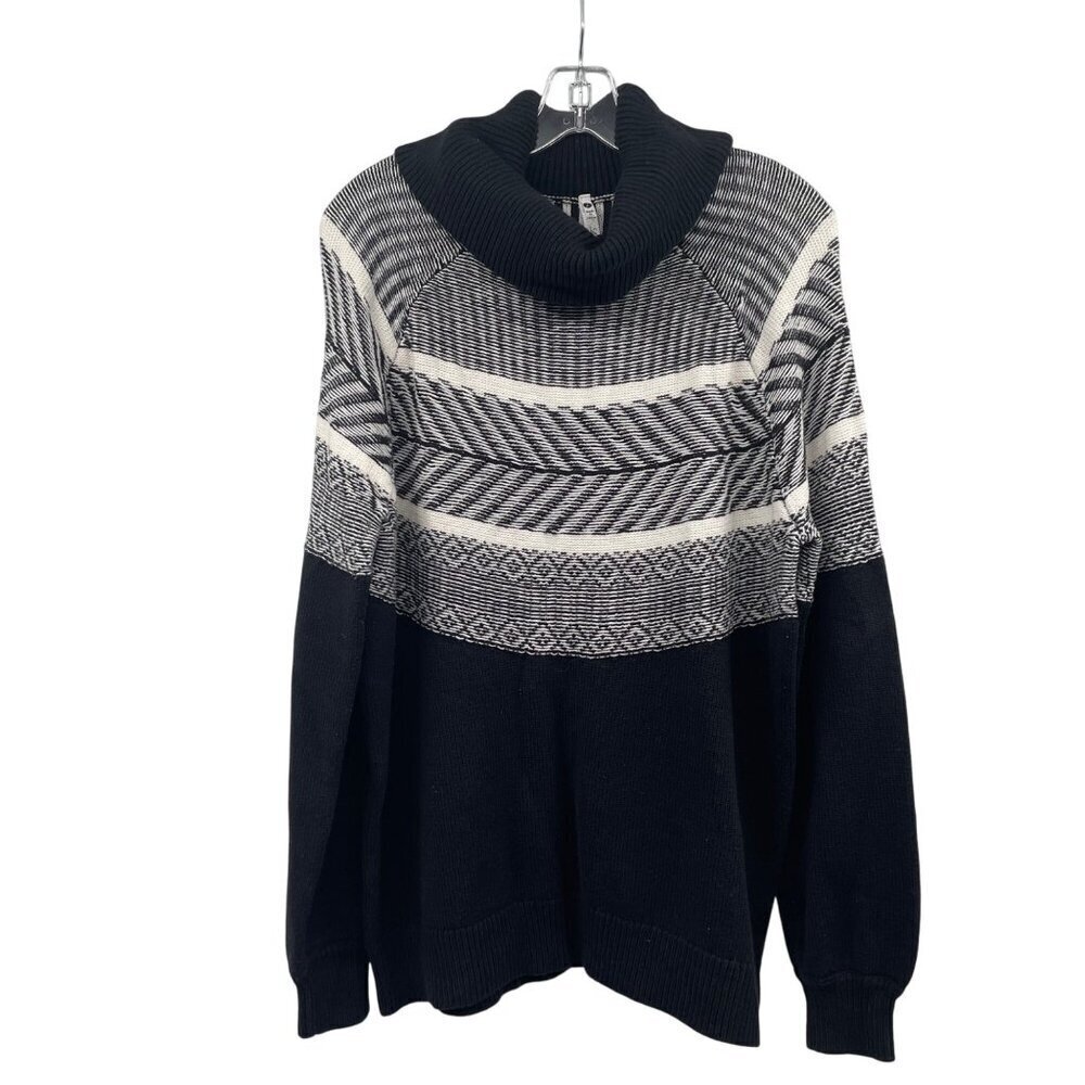 Leo & Nicole Womens Knit Sweater Cowl Neck Black/Ivory Size Large